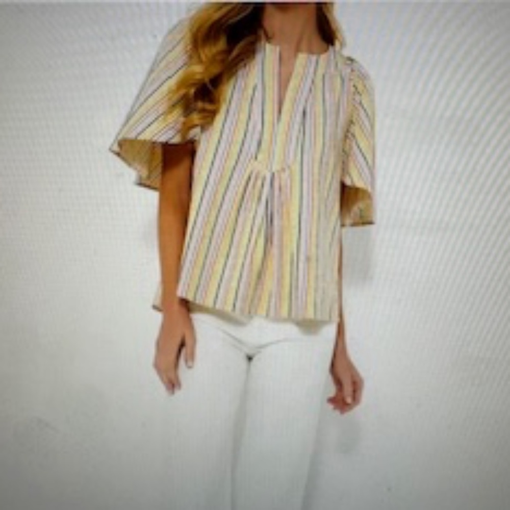 Tuckernuck Pomander Place Rainbow Stripe Finley Flutter Sleeve Top- Small